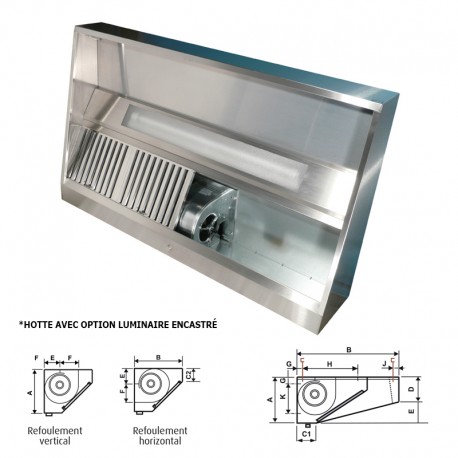 Furnotel - Hotte dynamique avec refoulement vertical - Avancée 938 mm - Longueur 3000 mm - Hauteur 500 mm - DP910V