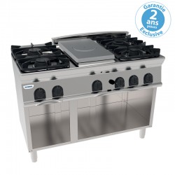 Tecnoinox - Plaque de cuisson - Top 4 feux vifs gaz + 1/2 plaque coup de feu sur placard ouvert - Gamme 700 - PCPG12FG7