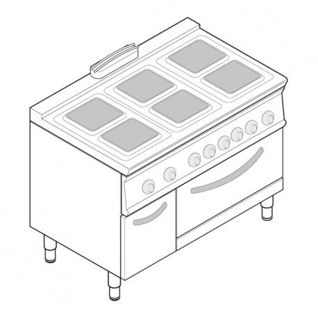 Tecnoinox - Fourneau dessus électrique sur four électrique statique GN 2/1 - 6 plaques carrées + placard - PFS12E7