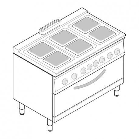 Tecnoinox - Fourneau dessus électrique sur four électrique extra large statique - 6 plaques carrées - PFSX12E7
