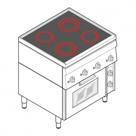 Tecnoinox - Fourneau dessus électrique vitrocéramique sur four électrique - 4 plaques - Gamme 600 - PFC70E60