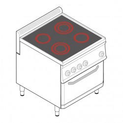 Tecnoinox - Fourneau dessus électrique sur four ventilé électrique GN1/1 - 4 plaques vitrocéramiques - Gamme 700 - PFC70V7