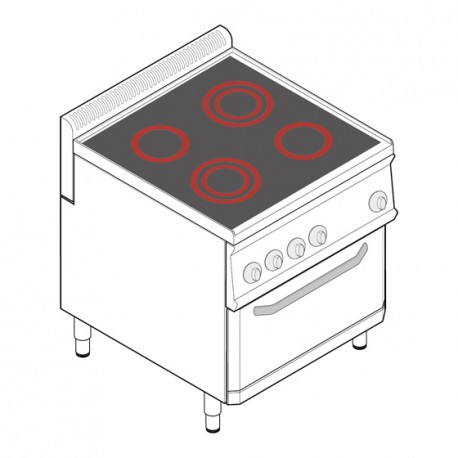 Tecnoinox - Fourneau dessus électrique sur four ventilé électrique GN1/1 - 4 plaques vitrocéramiques - Gamme 700 - PFC70V7