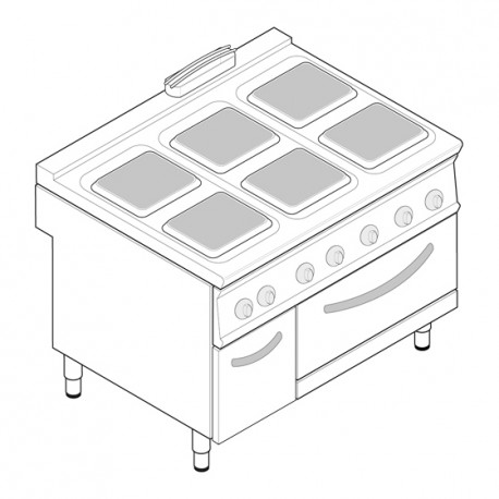 Tecnoinox - Fourneau dessus électrique sur four électrique ventilé GN1/1 + placard - 6 plaques carrées - Gamme 900 - PF12VE9