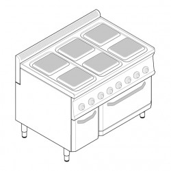 Tecnoinox - Fourneau dessus électrique sur four électrique + placard - 6 plaques carrées - Gamme 700 - Modules 350 - PFS105V7