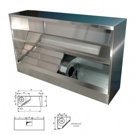 Furnotel - Hotte dynamique spéciale laverie - Avancée 938 mm - Longueur - 1000 mm, réfoulement vertical - DPL910V