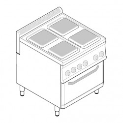 Tecnoinox - Fourneau dessus électrique sur four électrique ventilé GN 1/1 - 4 plaques carrées - PFS70V7