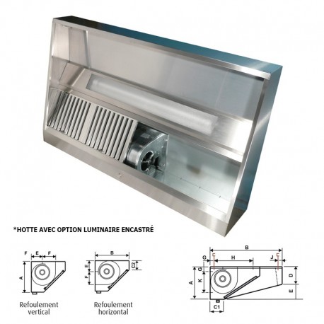 Furnotel - Furnotel - Hotte dynamique avec refoulement vertical - Avancée 938 mm - Longueur 1500 mm - Hauteur 400 mm - D3915V