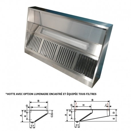 Furnotel - Hotte statique - Hauteur 400 mm - Avancée 938 mm, Longueur 3500 mm - H39935