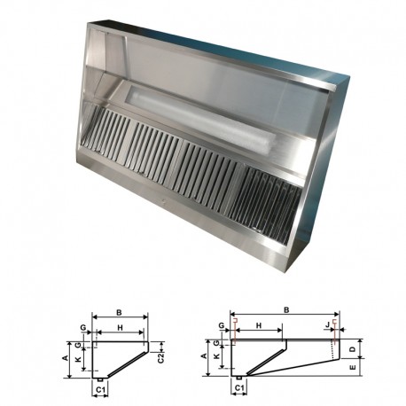 Furnotel - Hotte statique - Hauteur 500 mm - Sans avancée - Longueur 2000 mm - CP5520