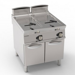 Tecnoinox - Friteuse sur coffre gaz avec cuve en V - 2 x 21 litres - Gamme 900 - Module 400 - FRV81FG9T