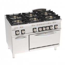 Tecnoinox - Fourneau dessus gaz 6 feux sur four électrique statique GN2/1 + placard - Gamme 700 - PFH12G7