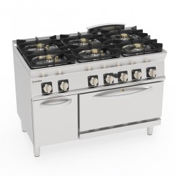 Tecnoinox - Fourneau dessus gaz sur four gaz statique GN2/1 - 6 feux + placard - Gamme 700 - Modules 400 - PFH12GG7