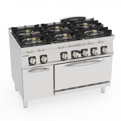 Tecnoinox - Fourneau dessus gaz sur four gaz statique GN2/1 - 6 feux + placard - Gamme 700 - Modules 400 - PFH12GG7