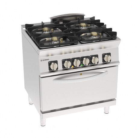 Tecnoinox - Fourneau dessus gaz 4 feux sur four électrique statique GN2/1 - Gamme 700 - PFH8G7