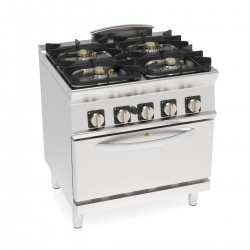 Tecnoinox - Fourneau dessus gaz sur four gaz statique GN2/1 - 4 feux SUPER - Gamme 700 - Modules 400 - PFH8SGG7