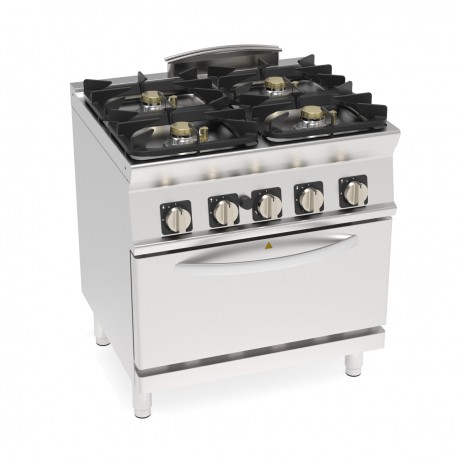 Tecnoinox - Fourneau dessus gaz sur four gaz statique GN2/1 - 4 feux SUPER - Gamme 700 - Modules 400 - PFH8SGG7