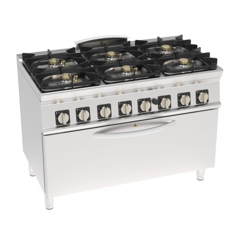 Tecnoinox - Fourneau dessus gaz sur four gaz statique extra-large - 6 feux GRILL (3 kW) - Gamme 700 - Modules 400 - PFXH12GGE7